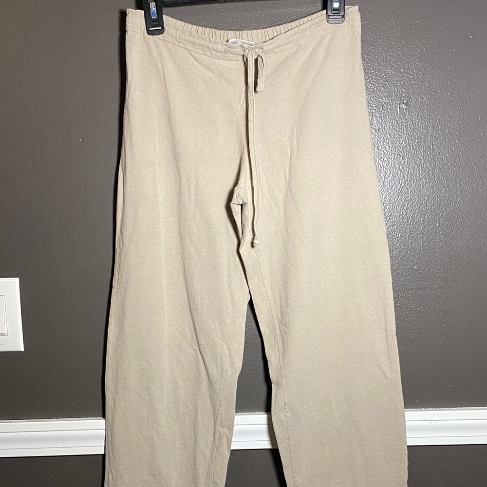 Women's Tan 100% Cotton Drawstring Lounging Pants